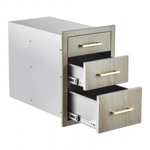 14"W x 20.3"D x 23"H Stainless Steel Outdoor Kitchen Triple Drawers Heavy Duty Handles, Weather-Resistant for BBQ Island Patio Grill