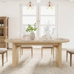 70.8" Modern Oval Wood Dining Table with Wood Strip Base for 6-8 People, Natural