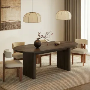 70.8" Modern Oval Wood Dining Table with Wood Strip Base for 6-8 People, Brown