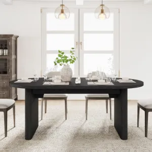 70.8" Modern Oval Wood Dining Table with Wood Strip Base for 6-8 People, Black