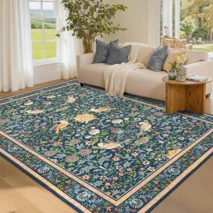 Living Room Rug 5x7 Washable Non Slip Floral Boho Kids Area Rug Soft Low Pile
