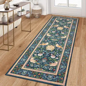 2x6 Hallway Runner Rug Washable Boho Bird Floral Soft Kitchen Runner with Non Slip Backing Vintage Entryway Floor Mat Low Pile Stain Resistant Carpet for Bedroom Bathroom Farmhouse