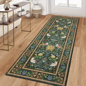 Washable Runner Rug Green 2x6 Non Slip Kitchen Rugs Floral Indoor Entryway Rugs