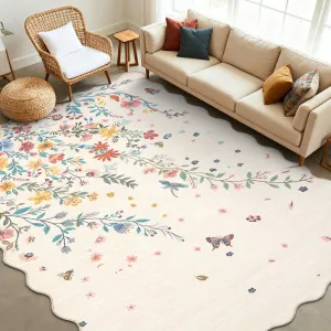 Large Floral 9x12 Area Rugs Soft Washable Non Slip Backing for Living Room Bedroom Dining Room Beige