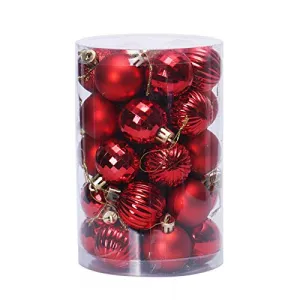 34 Pieces Shatterproof Christmas Ornaments Set, Christmas Decorations 1.57 Inch Silver Plastic Ball Decor for Xmas Tree, Christmas Balls Indoor Outdoor Holiday Party Wedding Decoration, Red