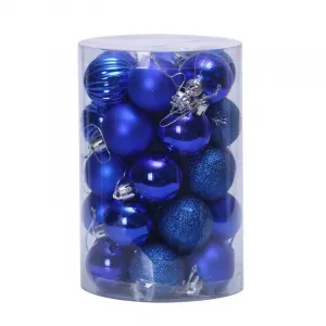34 Pieces Shatterproof Christmas Ornaments Set, Christmas Decorations 1.57 Inch Silver Plastic Ball Decor for Xmas Tree, Christmas Balls Indoor Outdoor Holiday Party Wedding Decoration, Blue