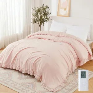 Heated Comforter Blanket King Size, Ruffle Electric Quilt with Wireless LCD Controller, Fast Heating & Overheat Protection, ETL Certified, Machine Washable, Pink, 104"x90"