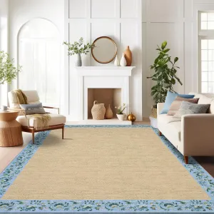 9x12 Kitchen Bordered Modern Simple Home Decor Area Rug Soft Easy to Clean Light Blue Large Rug