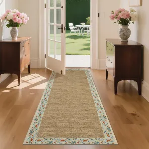 Washable Kitchen Rugs - 2x6 Minimalist Non Slip Hallway Runner Floral Bordered Low Pile Throw Carpet Indoor Modern Entryway Mat for Bedside Bedroom Laundry, Beige