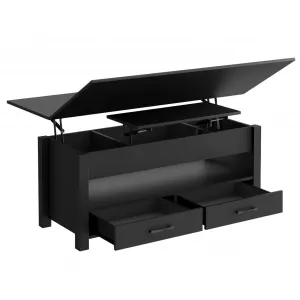 4 in 1 Convertible Lift Top Coffee Table with Storage, Adjustable Height, Solid Wood, Hidden Compartments, Converts to Dining Table with 2 Drawers, for Living Room, Black