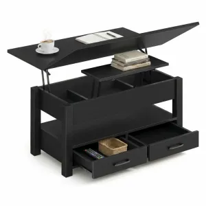 Coffee Table Lift Top, Multi-Function Convertible Coffee Table with Drawers and Hidden Compartment, Converts to Dining Table for Living Room, Home Office, Black