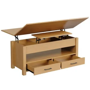4 in 1 Convertible Lift Top Coffee Table with Storage, Adjustable Height, Solid Wood, Hidden Compartments, Converts to Dining Table with 2 Drawers, for Living Room, Wood Color