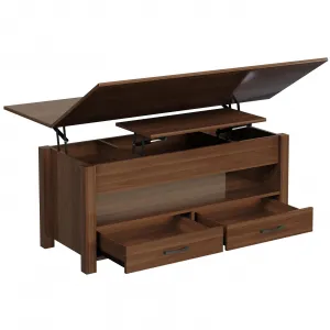 40" Lift Top Coffee Table with Storage, Multi-Function Convertible Coffee Table with Drawers and Hidden Compartment, Converts to Dining Table for Living Room, Brown