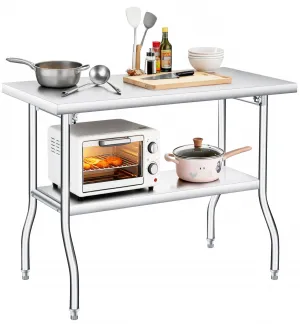 Folding 48"L x 30"W x 34"H Stainless Steel Table with Undershelf, Heavy Duty Foldable Prep Work Table, Portable, Silver