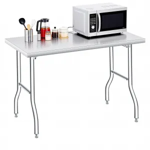 48"L x 24"W x 34"H Folding Stainless Steel Table Heavy Duty Foldable Prep Work Table Portable Kitchen Laundry Camping
