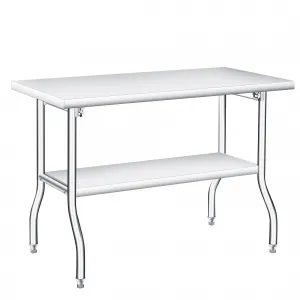 48"L x 24"W x 34"H Folding Stainless Steel Table with Undershelf, Heavy Duty Foldable Prep Work Table, Silver