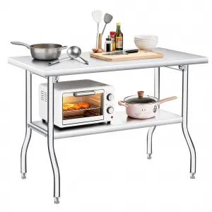 48"L x 24"W x 34"H Folding Stainless Steel Table with Undershelf, Heavy Duty Foldable Prep Table, Portable Workbench for Kitchen Laundry Camping, Silver