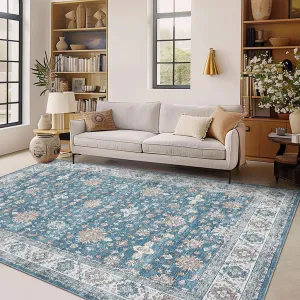 Washable Area Rugs Non-Slip Vintage Distress for Living Room Bedroom Dining Room Nursery Office Neutral Oriental Thin Carpet