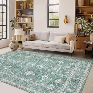 Washable Area Rugs Non-Slip Vintage Distress Large Rugs for Living Room Bedroom Dining Room Nursery Office Neutral Oriental Throw Thin Carpet