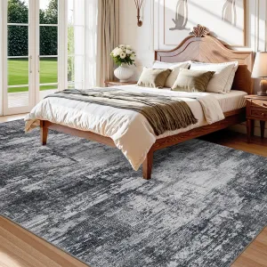 Area Rug Soft Fluffy Abstract Carpet for Living Room Bedroom Kitchen Dining Room, Black, 9x12ft