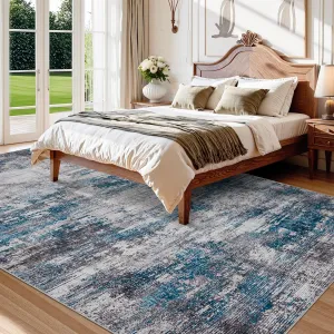Area Rug Soft Fluffy Abstract Carpet for Living Room Bedroom Kitchen Dining Room 8x10ft Blue