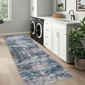 Area Rug Soft Fluffy Abstract Carpet for Living Room Bedroom Kitchen Dining Room 2x6ft Blue