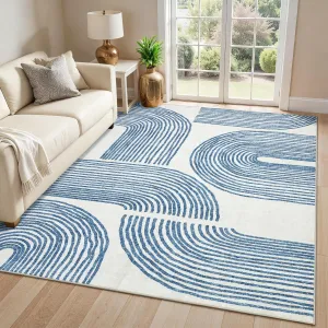 Abstract Washable Area Rug 10x13 Blue Non Slip Non Shedding Modern Large Throw Carpet for Living Room Bedroom Dining Room Office