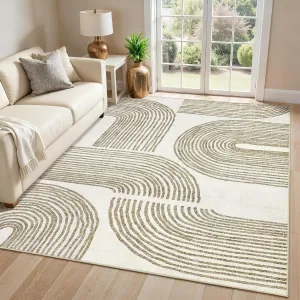 Abstract Area Rugs 10x13 Light Brown Washable Non Slip Ultra Thin Modern Living Room Bedroom Dining Office Carpet