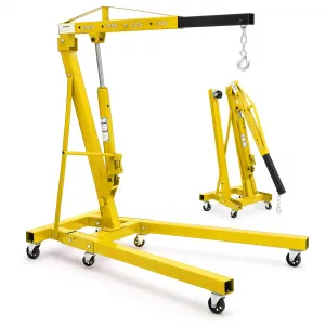 2-Ton Folding Engine Hoist Hydraulic Shop Crane With Telescoping Boom 6 Caster Wheels, Yellow