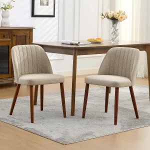 Set of 2 Mid-Century Modern Fabric Upholstered Dining Chairs with Padded and Solid Wood Legs, Camel