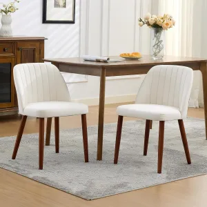 Set of 2 Mid-Century Modern Fabric Upholstered Dining Chairs with Padded and Solid Wood Legs, Beige