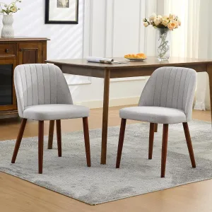 Set of 2 Mid-Century Modern Fabric Upholstered Dining Chairs with Padded and Solid Wood Legs, Grey