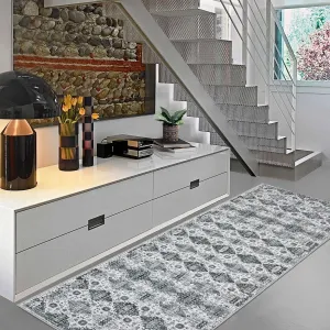 Washable Neutral Runner Rugs Gray 2'X6' Vintage Floral Retro Boho Geometric Non Slip Low Pile Carpet for Living Room Bedroom Nursery