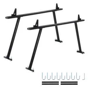 35"-71" Adjustable Aluminum Truck Ladder Rack, Weatherproof, No-Drill J-Bolts Two-Bar, Heavy-Duty Pickup Bed Rack for Ford, Chevy, Toyota, RAM, Black