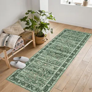 Vintage Style Area Rugs Non-Slip Reversible Machine Washable Rug For Living Room Bedroom 2x6ft Green