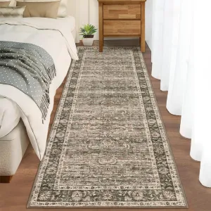 Vintage Style Area Rugs Non-Slip Reversible Machine Washable Rug for Living Room Bedroom Brown 2x6ft 61x183cm
