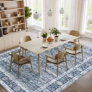 Vintage Style Area Rugs - Non-Slip Reversible Machine Washable Rug for Living Room Bedroom Blue 10x13ft