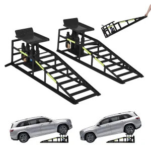2-Pack Hydraulic Car Ramps with Wheels and Reflective Stickers, 5-Ton (11023 lbs) Capacity Ramps with Jacks for Home Garage Auto Repairs and Oil Changes, Blue