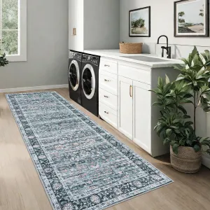 Vintage Style Area Rugs Non-Slip Reversible Machine Washable Rug Soft Boho Rug Living Room Bedroom Gray 2x6ft
