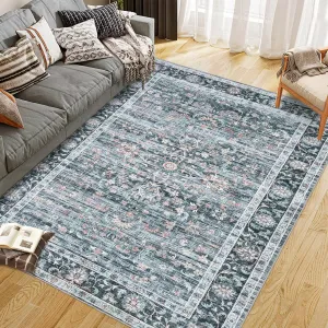 Vintage Style Area Rugs Non-Slip Reversible Machine Washable Rug Soft Boho Rug for Living Room Bedroom Gray 5x7ft