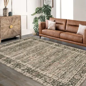 Vintage Style Area Rugs Non-Slip Reversible Machine Washable Rug Soft Boho Rug Living Room Bedroom Brown 10x13ft