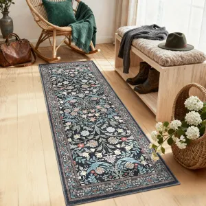 Runner Rug 2x6 Non-Slip Washable Stain-Resistant Ultra-Thin Faux Wool Low Profile Soft Floral Entryway Kitchen Hallway