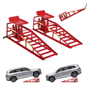 2-Pack Hydraulic Car Ramps with Wheels and Reflective Stickers - 5-Ton (11,023 lbs) Capacity Ramps with Jacks for Home Garage Auto Repairs and Oil Changes, Red