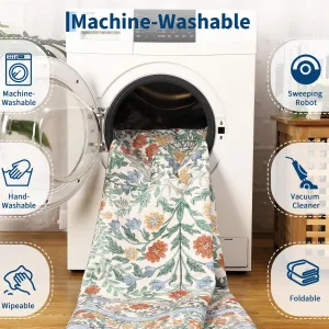 8x10 Area Rugs for Living Room, Washable Large Floral Rug Non Slip, Soft Flower Birds Low-Pile Floor Indoor Carpet for Bedroom Dining Room Dorm Playroom Nursery (Beige)