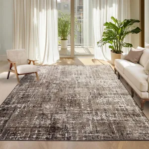 Living Room Rugs 9x12 Abstract Washable Non Slip Area Rug Taupe Ultra Thin Foldable Low Pile Carpet for Bedroom Dining Room Office Apartment