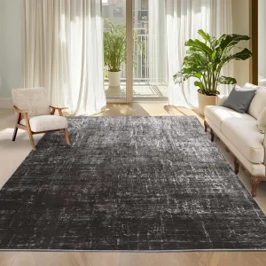 Washable 8x10 Area Rugs Modern Abstract Non Slip Low Pile Carpet Black Grey for Living Room Bedroom Dining Room Office Apartment
