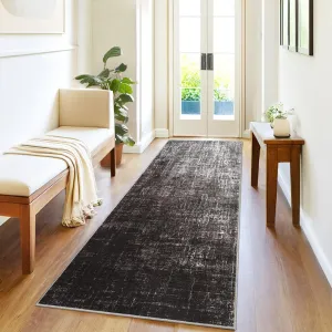 Washable Kitchen Rugs Black Grey 2x6 Low Pile Stain Resistant Indoor Hallway Runner