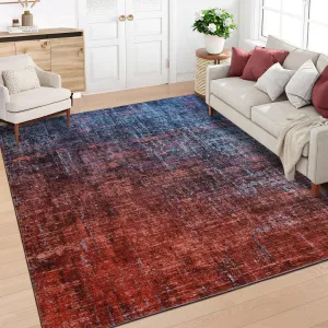 Abstract Living Room Rugs, 9x12 Washable Non Slip Bedroom Nursery Rugs Indoor Modern Stain Resistant Under Table Carpet, Red Blue