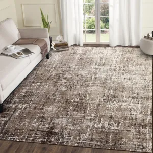 Living Room Rugs 5x7 Abstract Washable Non Slip Ultra Thin Low Pile Light Brown