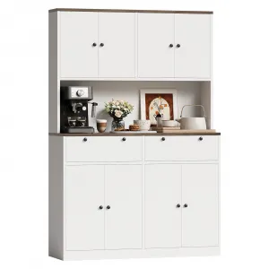 Modern 71" Tall Kitchen Pantry Cabinet with Charging Station and Storage Shelves & Cabinets for Dining Room, White